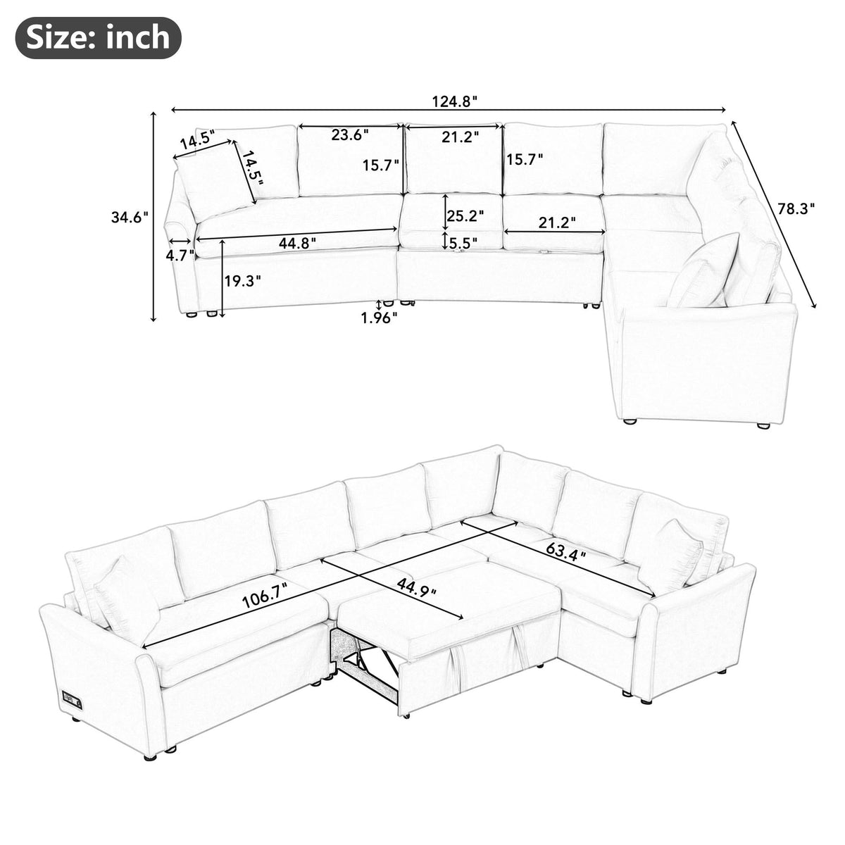 124.8 Shaped Sofa Convertible Sofa Bed Pull ut SofOa Sleeper