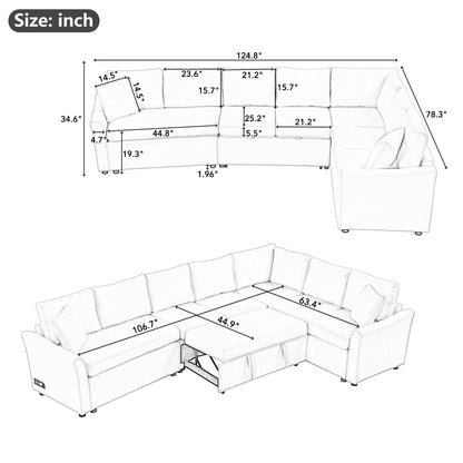 124.8 Shaped Sofa Convertible Sofa Bed Pull ut SofOa Sleeper