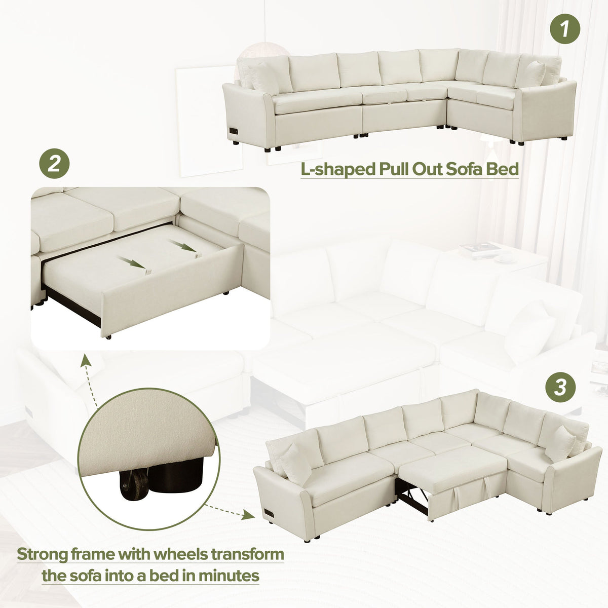 124.8 Shaped Sofa Convertible Sofa Bed Pull ut SofOa Sleeper