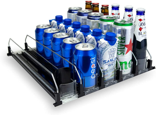 Drink Organizer for Fridge, Self-Pushing Soda Can Dispenser 5 Row Adjustable