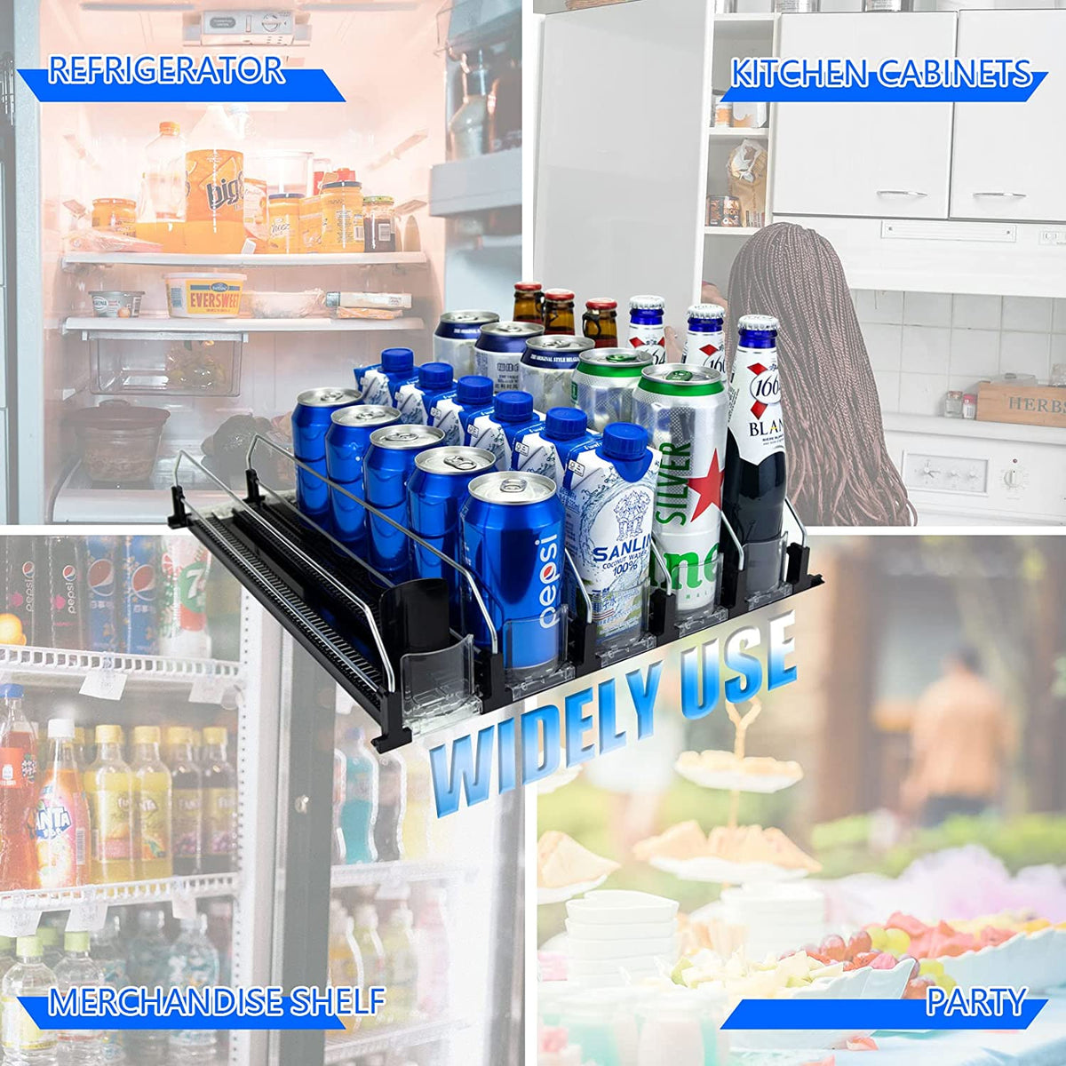 Drink Organizer for Fridge, Self-Pushing Soda Can Dispenser 5 Row Adjustable